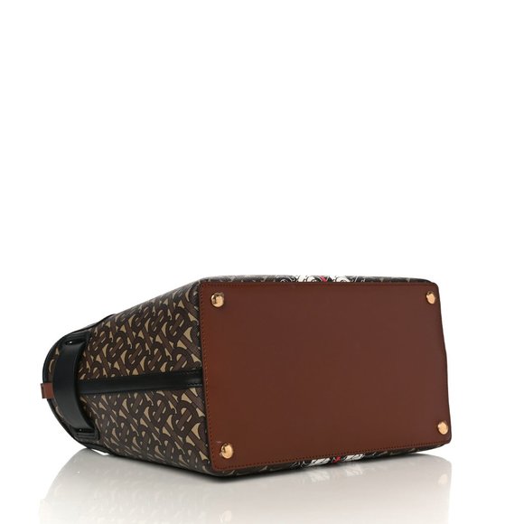 BURBERRY E Canvas Monogram Stripe Small Belt Tote Brown Handbag Bag 8019351 New - Picture 6 of 11